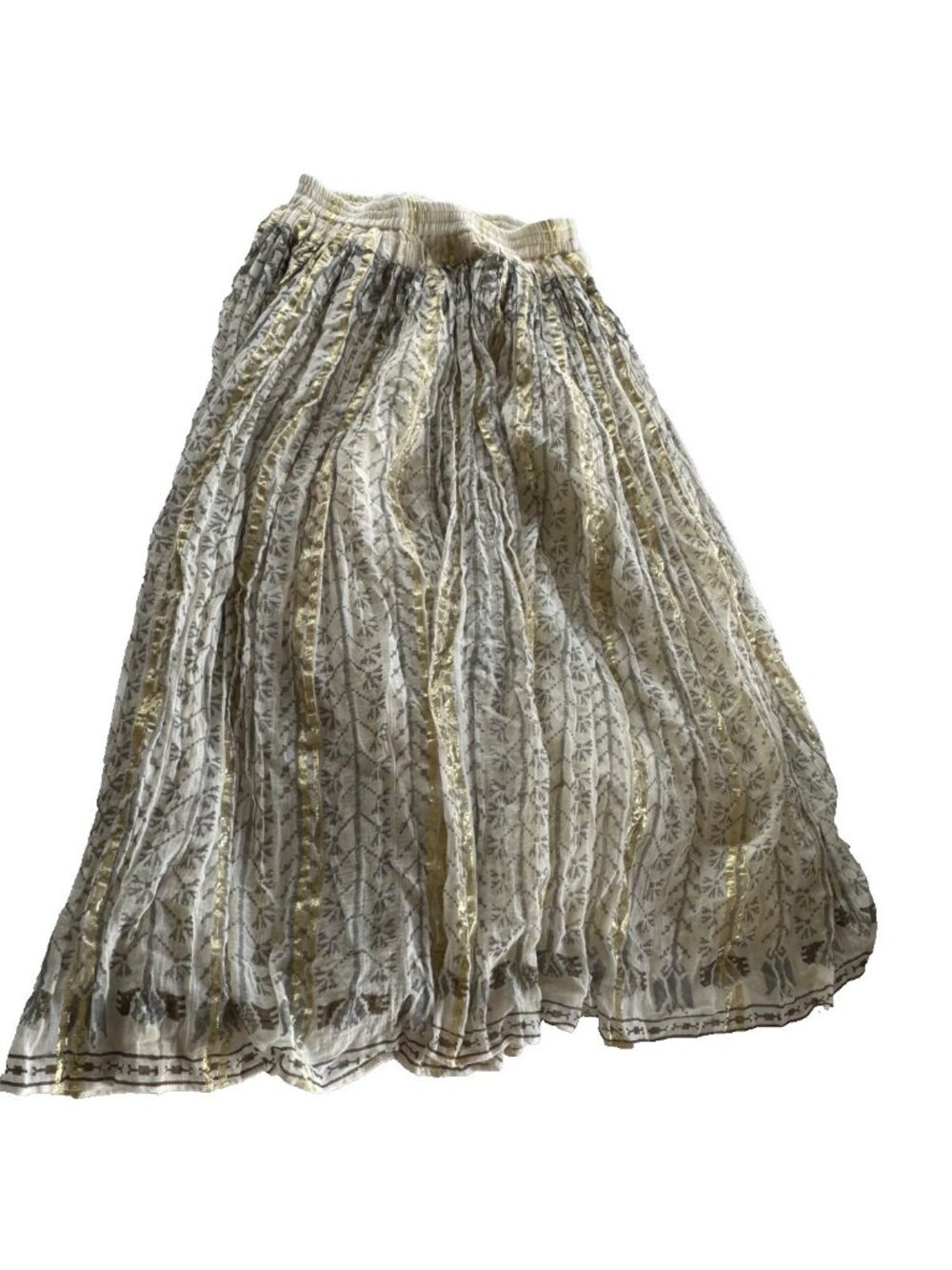 Mes Demoiselles Paris Cotton Lurex Pleated Maxi Skirt Size 38 Cream Gold - Picture 8 of 9